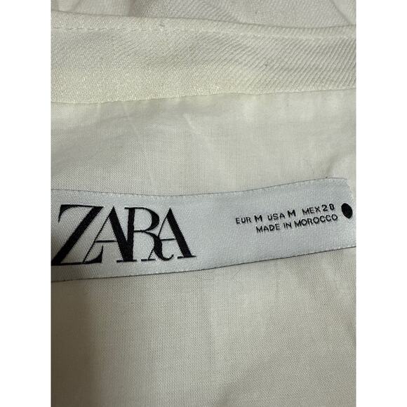 Zara Women's White Snap Button Down Long Sleeve Pockets Oversized Coat Jacket M - Picture 3 of 4